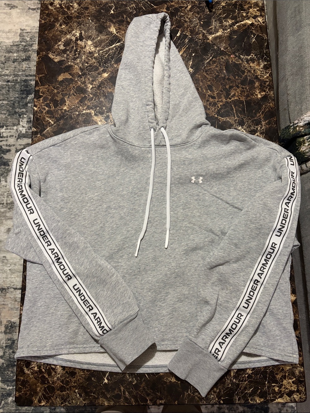 Under Armour Women’s Gray Cropped Hoodie with Branded Sleeve Stripes
